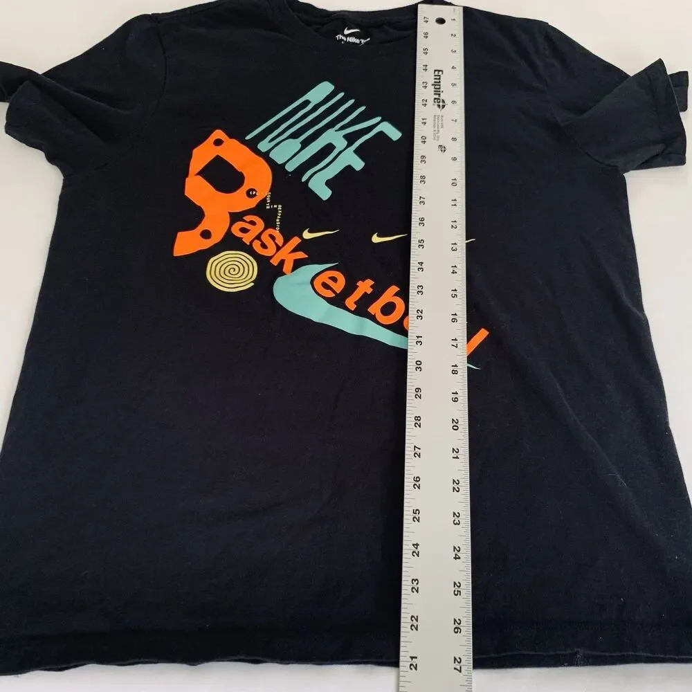 Nike Shirt Men L Black Basketball Colorful Swoosh Graphic Tee Retro Athletic Gym
